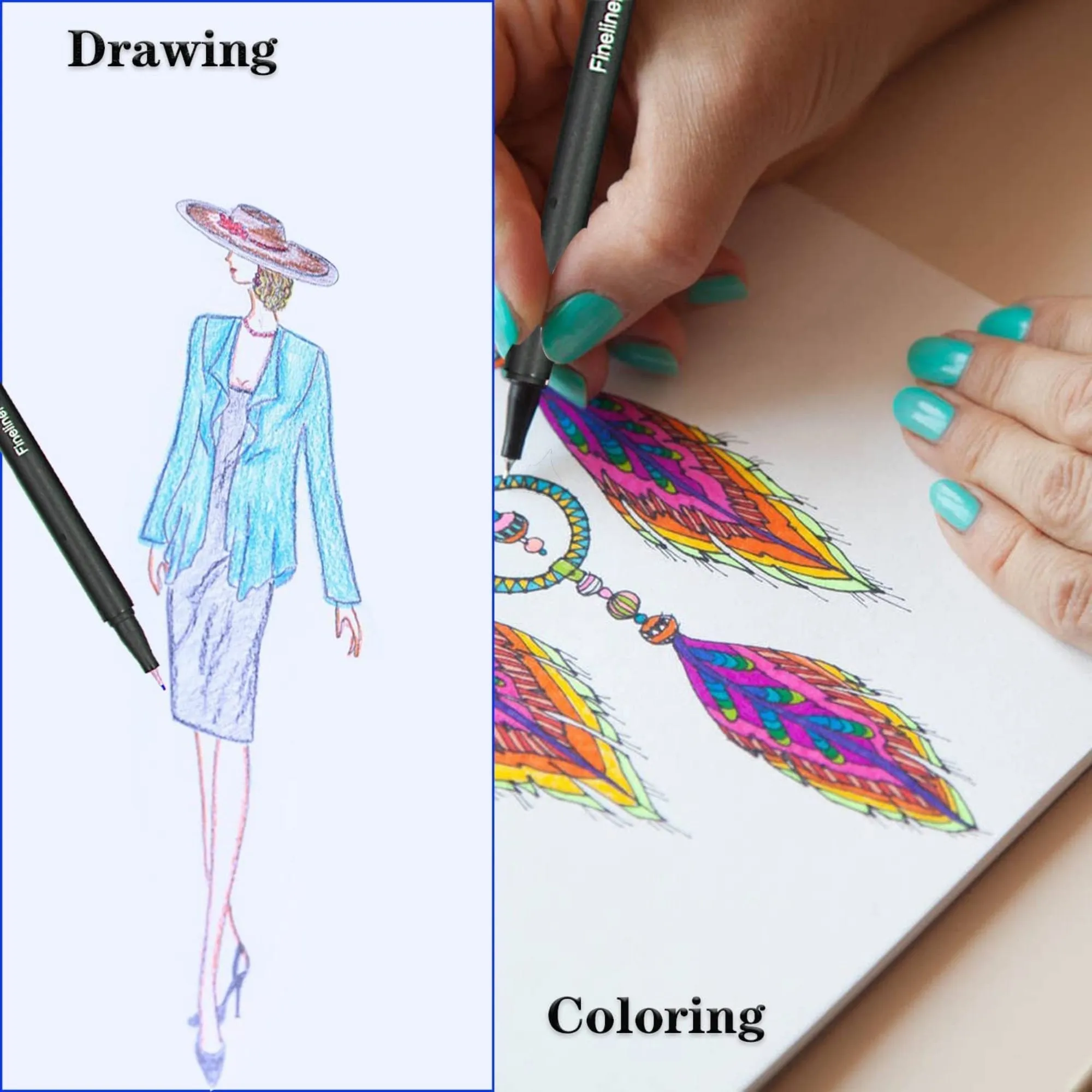 24 Colors Fineliner Coloured Pens Pigment Based 0.4mm