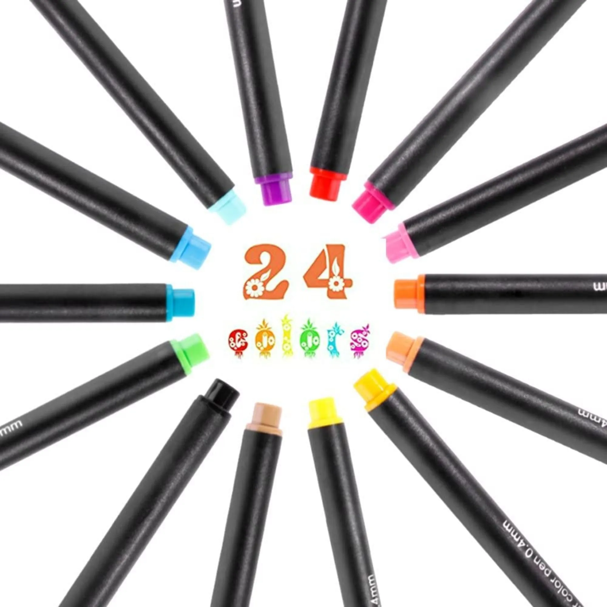 24 Colors Fineliner Coloured Pens Pigment Based 0.4mm