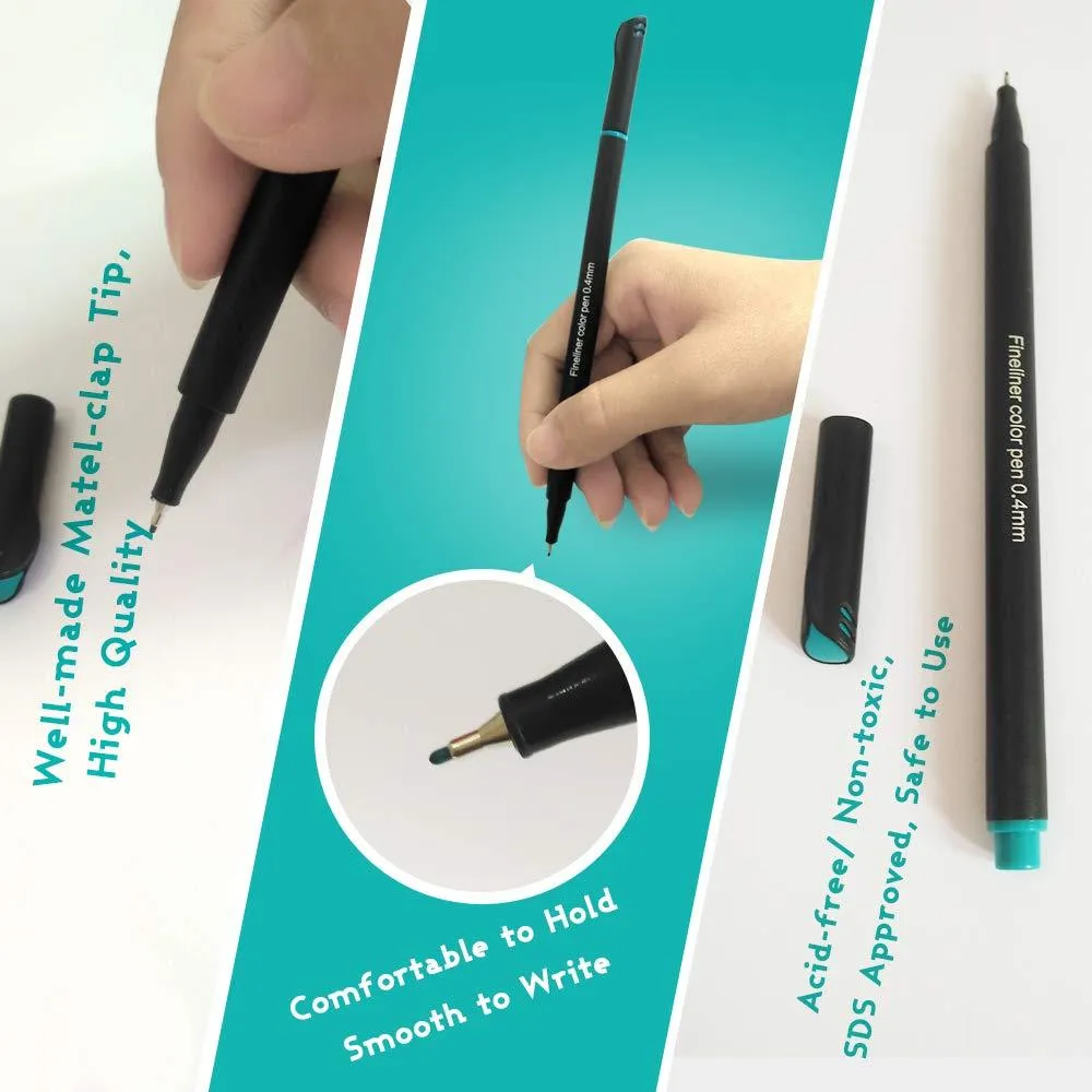 24 Colors Fineliner Coloured Pens Pigment Based 0.4mm
