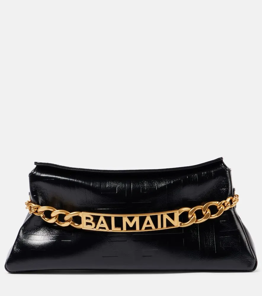 Balmain 1945 PB embossed leather clutch