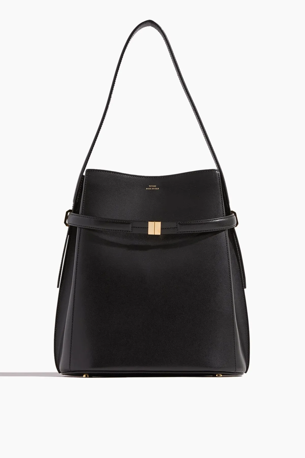 Belted Leather Bucket Bag in Black