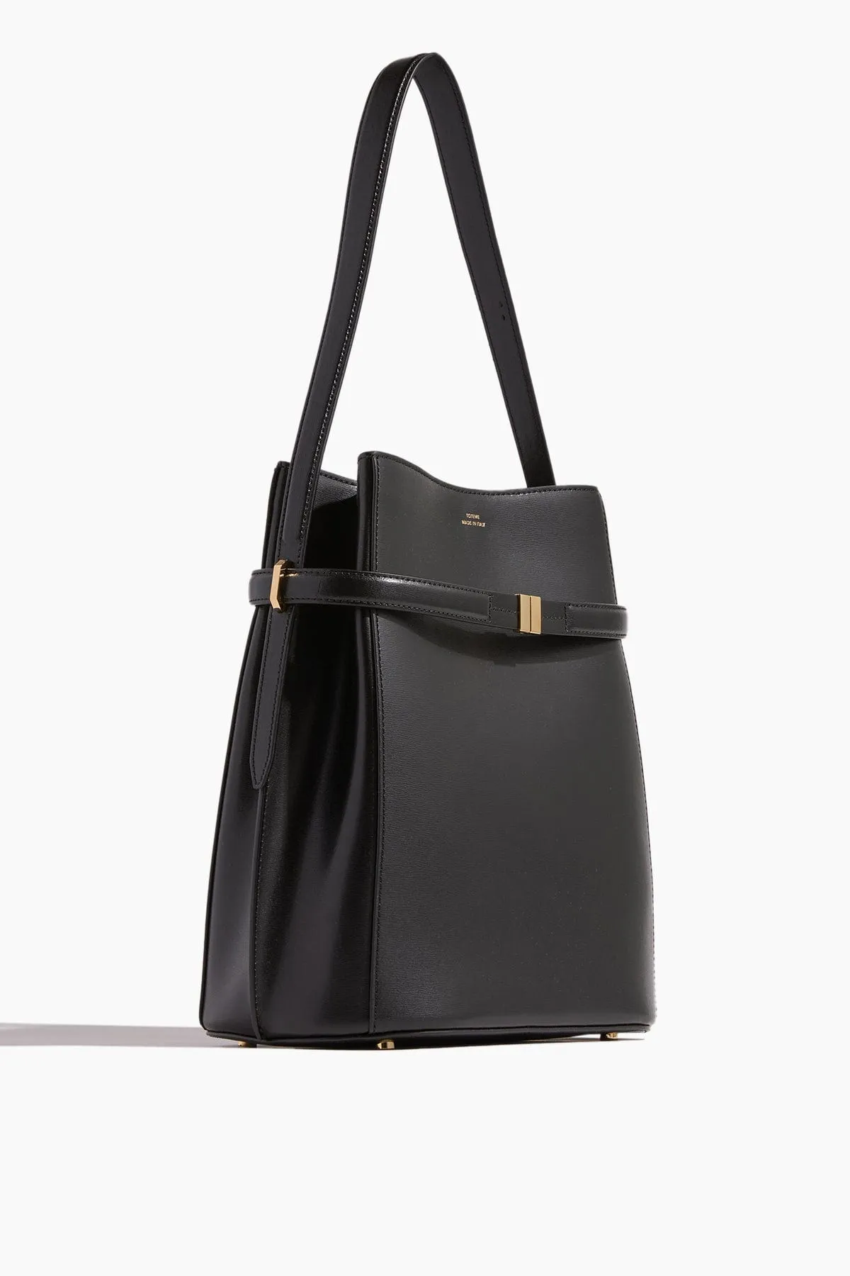 Belted Leather Bucket Bag in Black