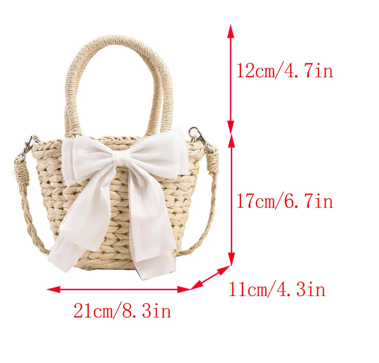 Bow Decor Small Crossbody Straw Tote Bags For Summer -Showtown