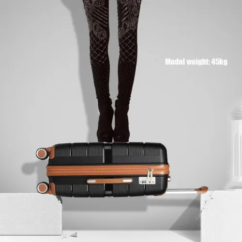 British Traveller 20 Inch Multi-Texture Polypropylene Hard Shell Suitcase with TSA Lock - Durable & Secure Black Carry-On Luggage