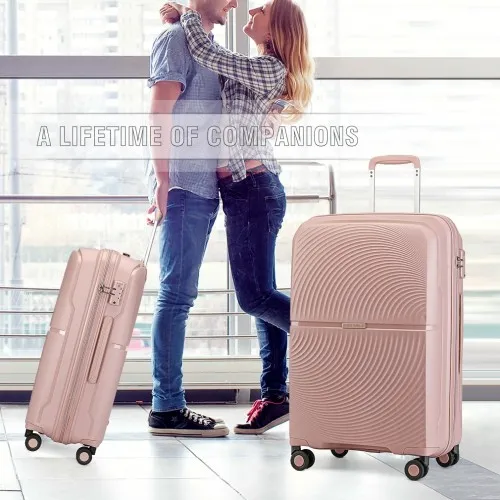 British Traveller 24 Inch Spinner Hard Shell PP Suitcase with TSA Lock - Nude | Lightweight & Durable Luggage with 360° Spinner Wheels