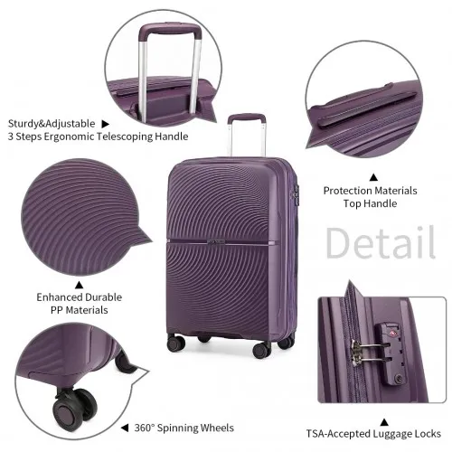 British Traveller 3 Piece Set - Spinner Hard Shell Luggage with TSA Lock - Purple