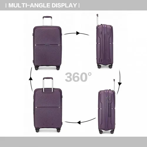 British Traveller 3 Piece Set - Spinner Hard Shell Luggage with TSA Lock - Purple