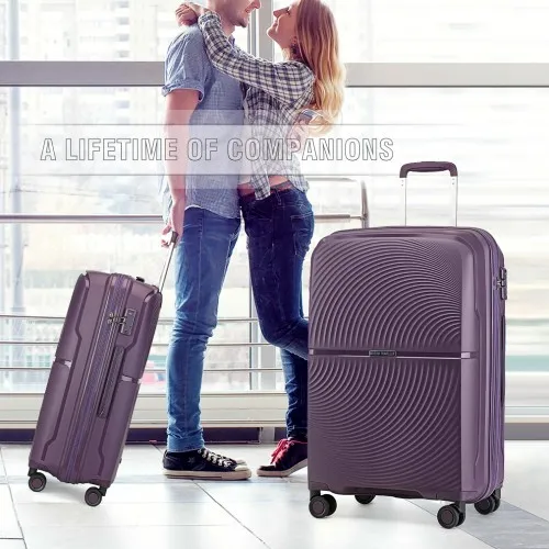 British Traveller 3 Piece Set - Spinner Hard Shell Luggage with TSA Lock - Purple