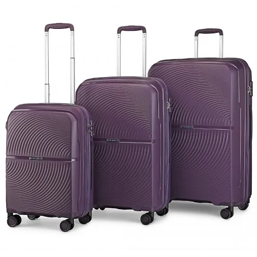 British Traveller 3 Piece Set - Spinner Hard Shell Luggage with TSA Lock - Purple