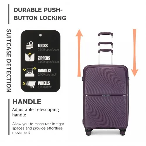 British Traveller 3 Piece Set - Spinner Hard Shell Luggage with TSA Lock - Purple