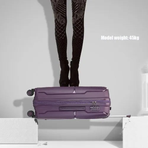 British Traveller 3 Piece Set - Spinner Hard Shell Luggage with TSA Lock - Purple