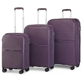 British Traveller 3 Piece Set - Spinner Hard Shell Luggage with TSA Lock - Purple