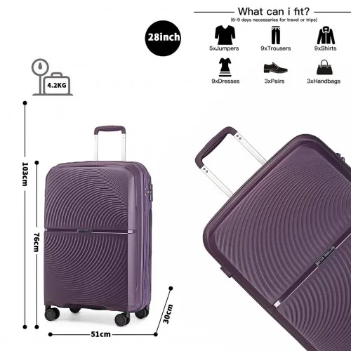 British Traveller 3 Piece Set - Spinner Hard Shell Luggage with TSA Lock - Purple