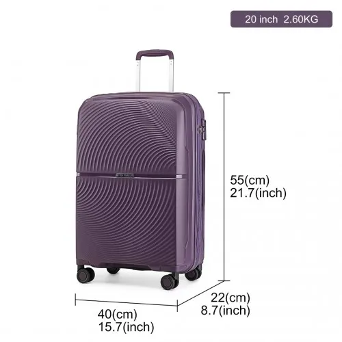 British Traveller 3 Piece Set - Spinner Hard Shell Luggage with TSA Lock - Purple