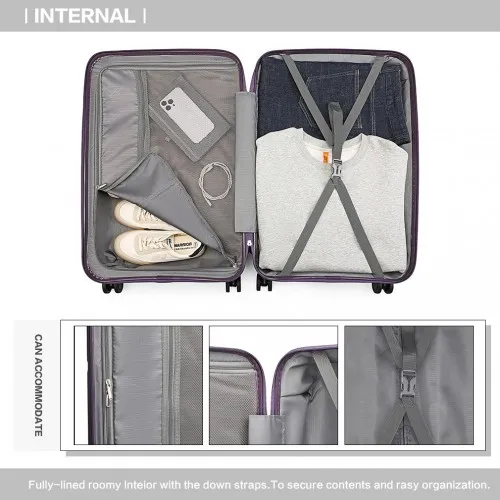 British Traveller 3 Piece Set - Spinner Hard Shell Luggage with TSA Lock - Purple