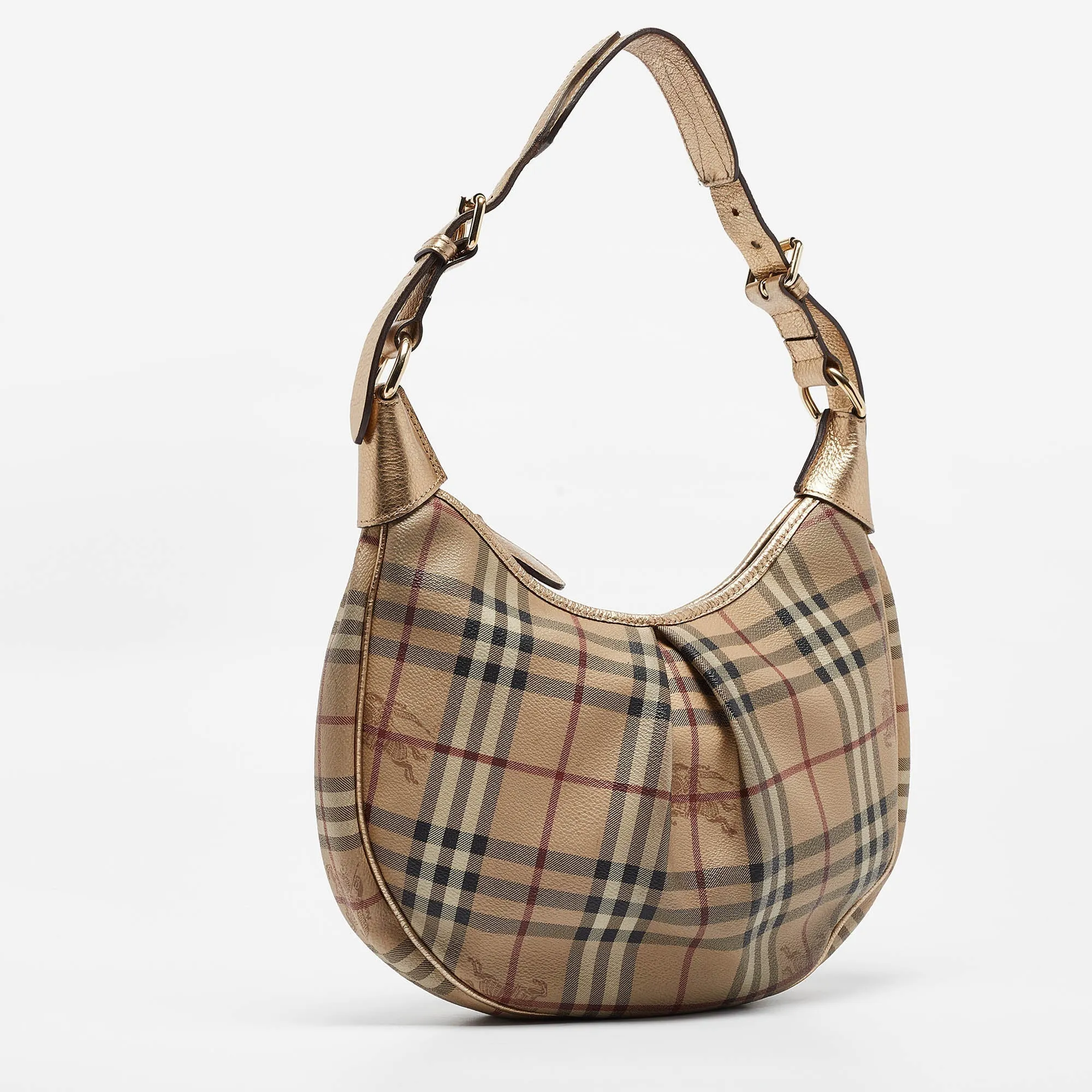 BURBERRY Gold/Beige Haymarket Coated Canvas Hobo