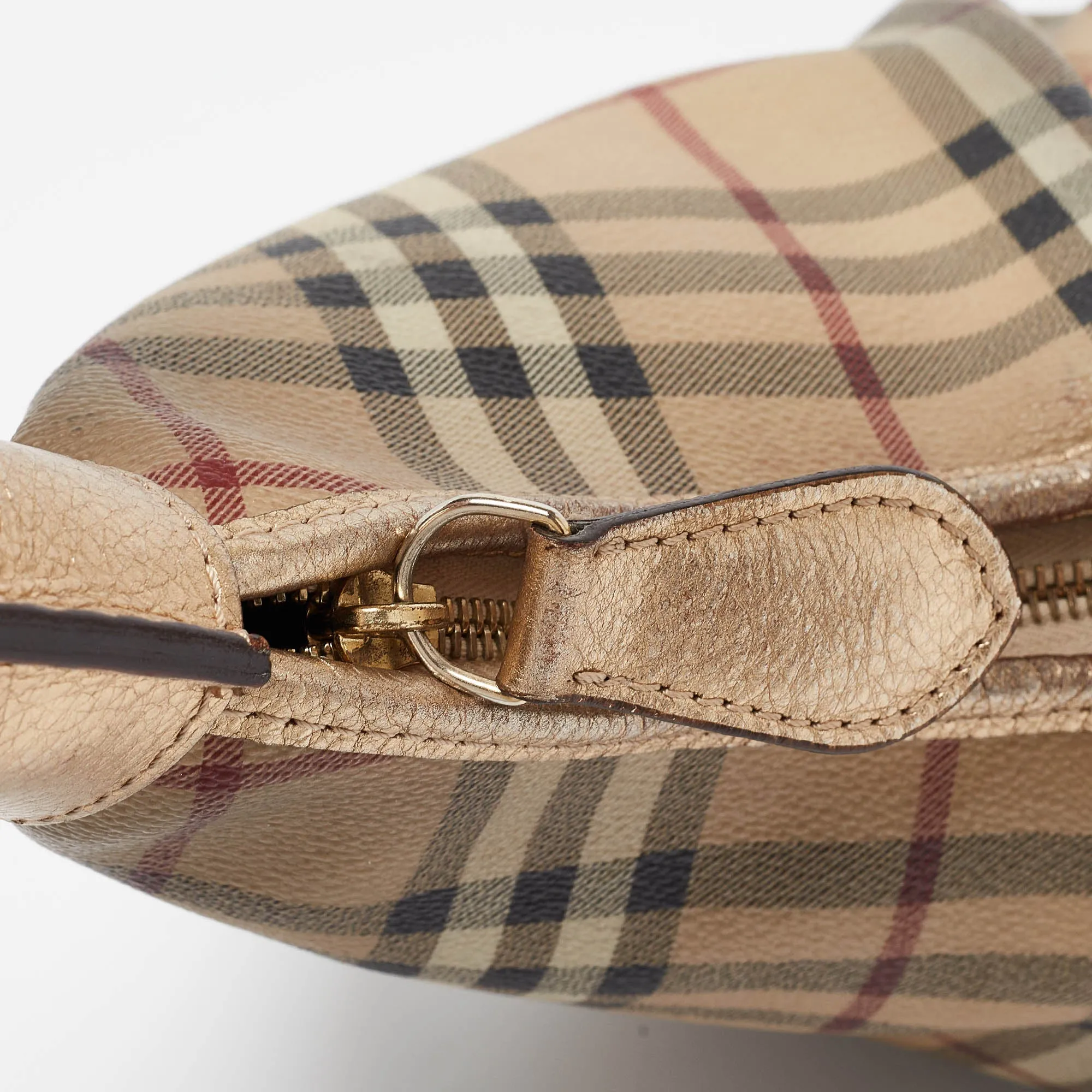 BURBERRY Gold/Beige Haymarket Coated Canvas Hobo
