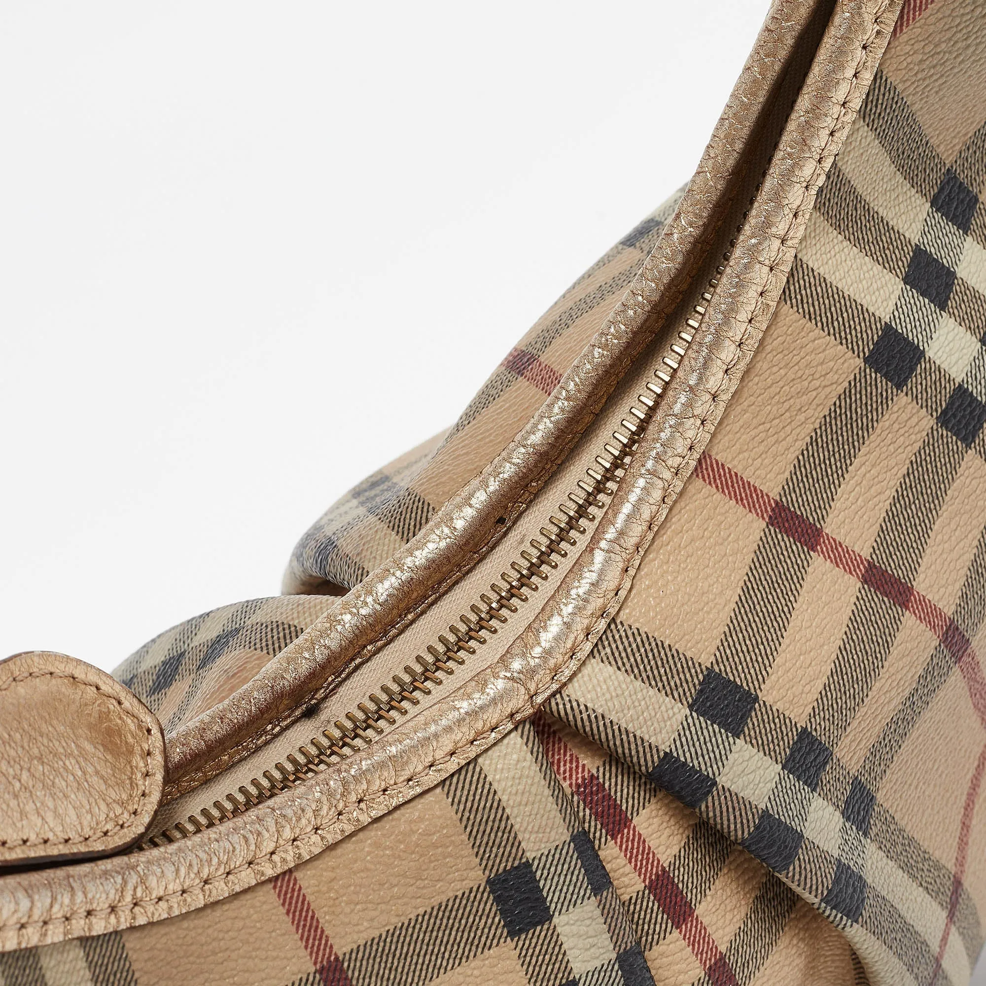 BURBERRY Gold/Beige Haymarket Coated Canvas Hobo