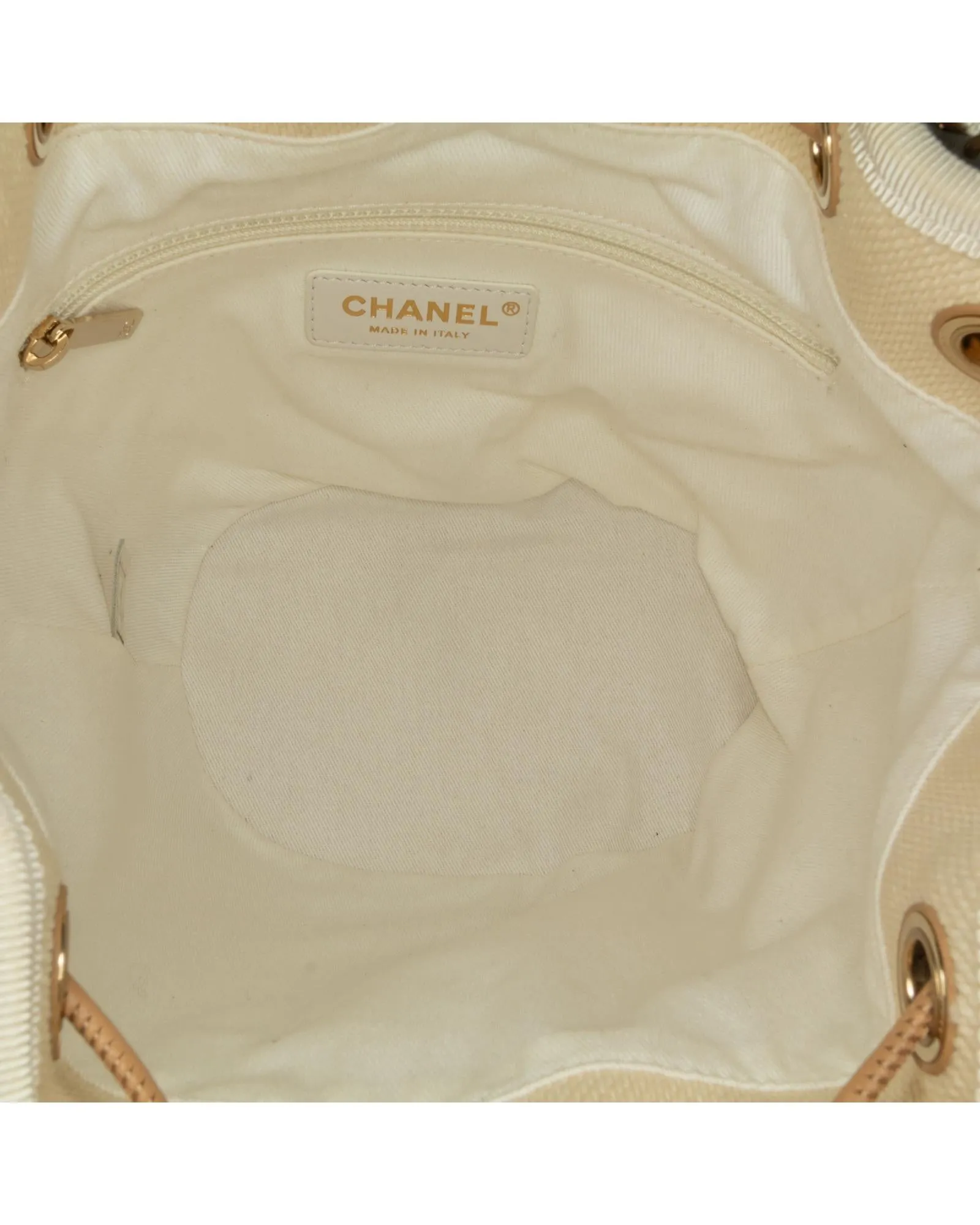 Canvas Bucket Bag with Faux Pearl Details and Leather Woven Chain Strap