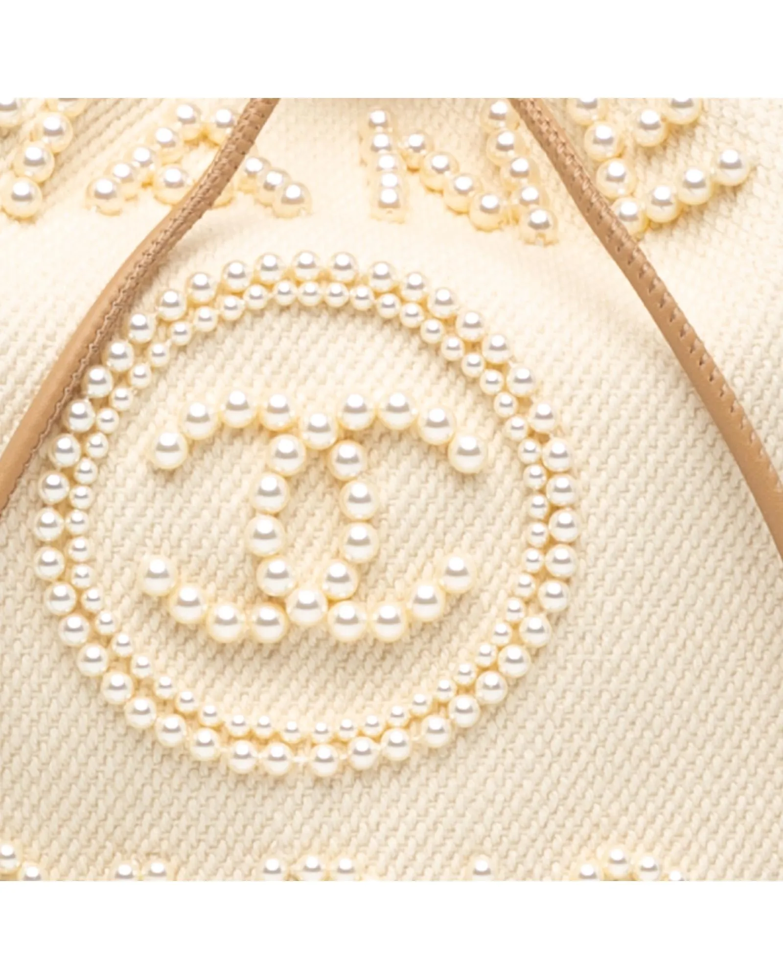 Canvas Bucket Bag with Faux Pearl Details and Leather Woven Chain Strap