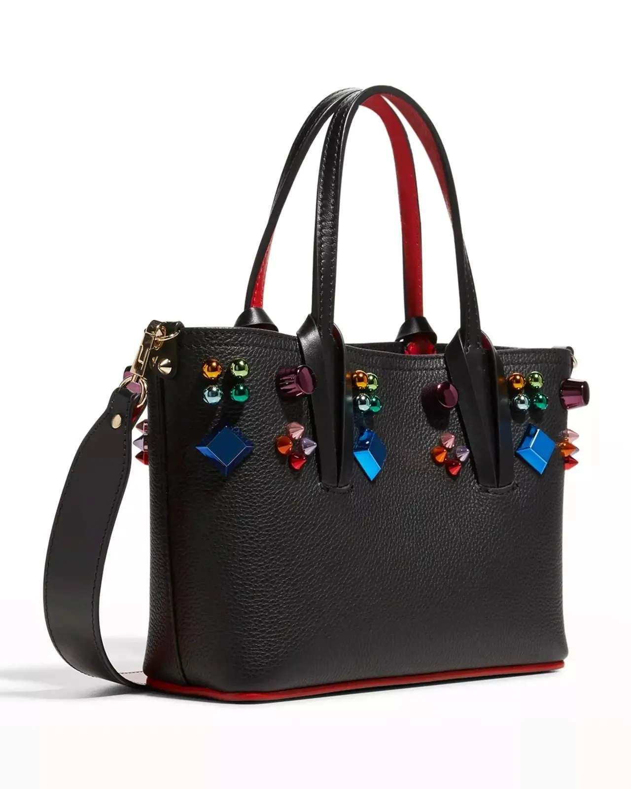 Christian Louboutin Cabata Mini Spike Leather Tote Bag Black Red Handbag NEW