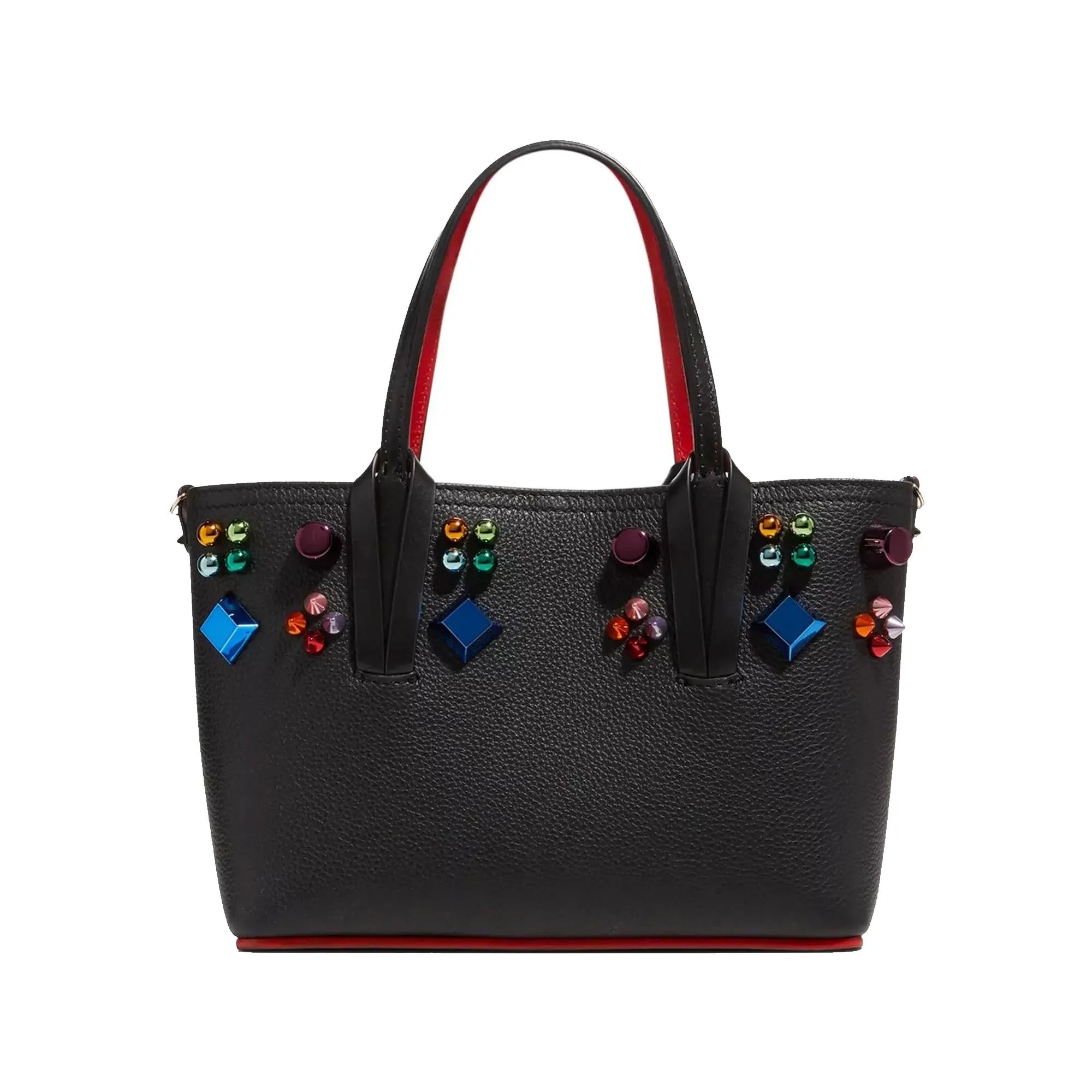 Christian Louboutin Cabata Mini Spike Leather Tote Bag Black Red Handbag NEW