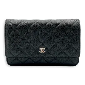 Classic Wallet on Chain Black Crossbody Bag in Caviar leather, Silver hardware