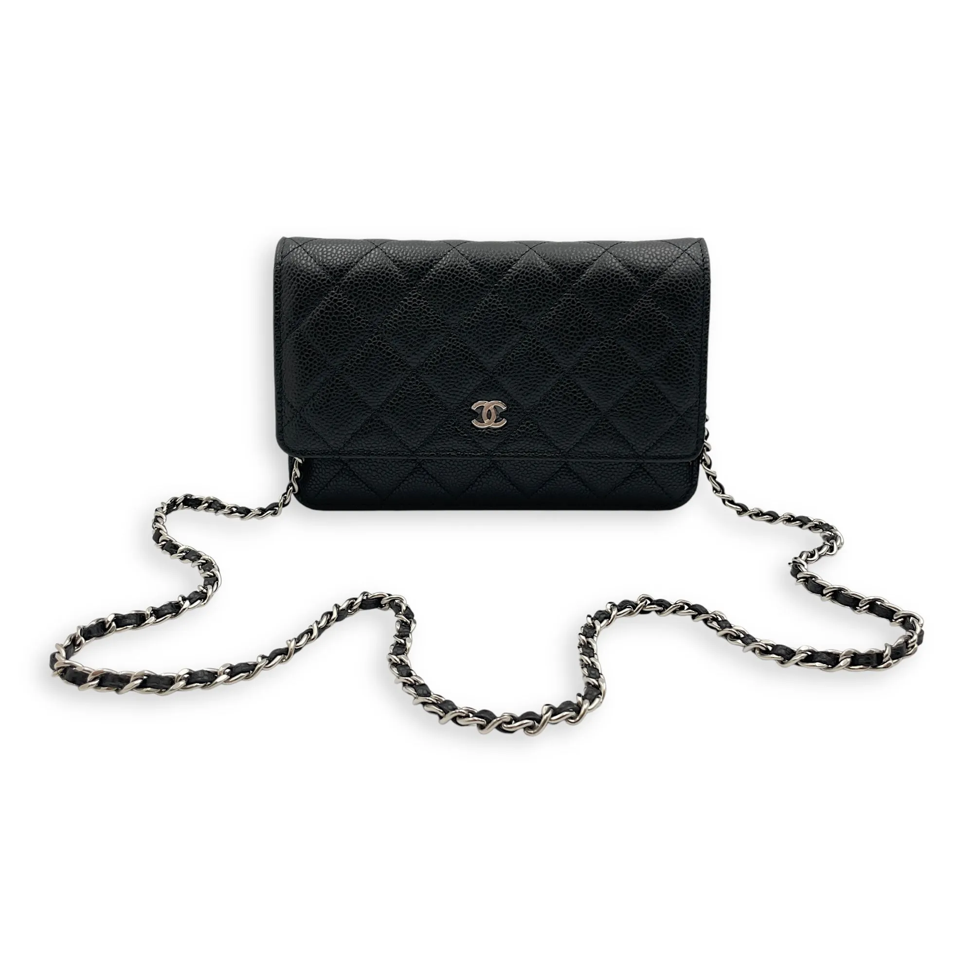 Classic Wallet on Chain Black Crossbody Bag in Caviar leather, Silver hardware