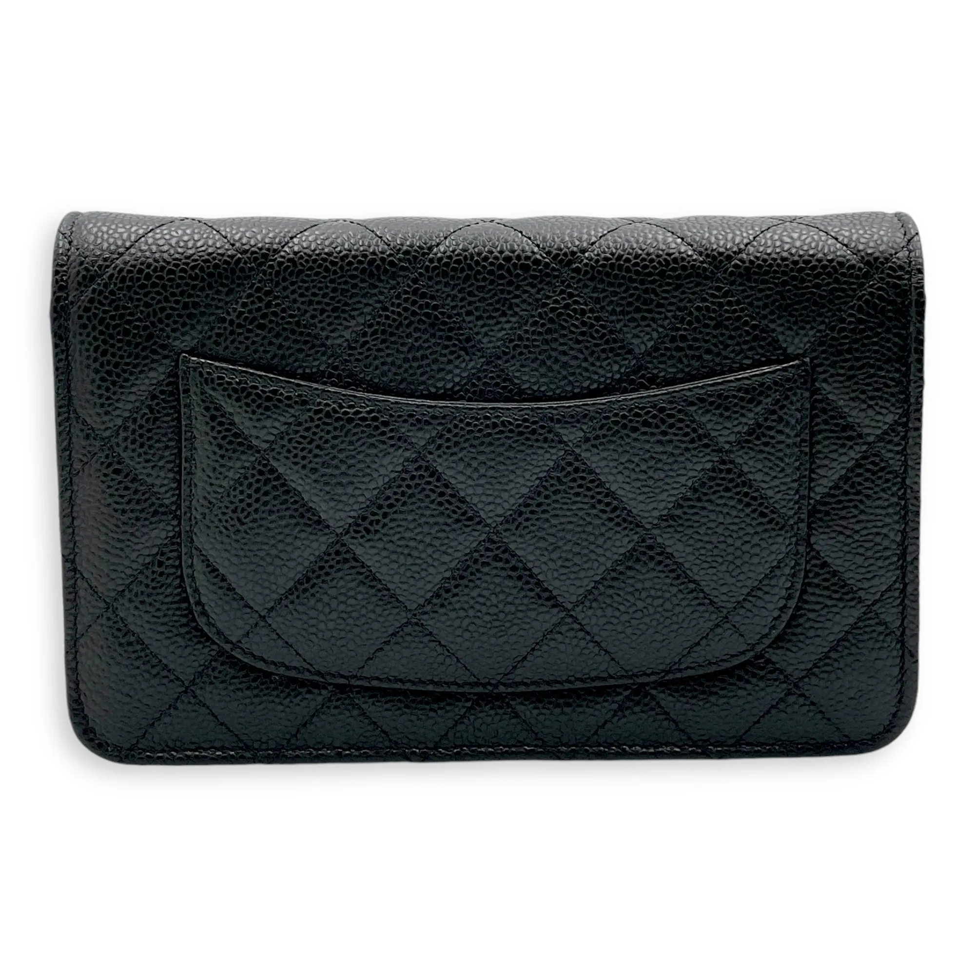 Classic Wallet on Chain Black Crossbody Bag in Caviar leather, Silver hardware