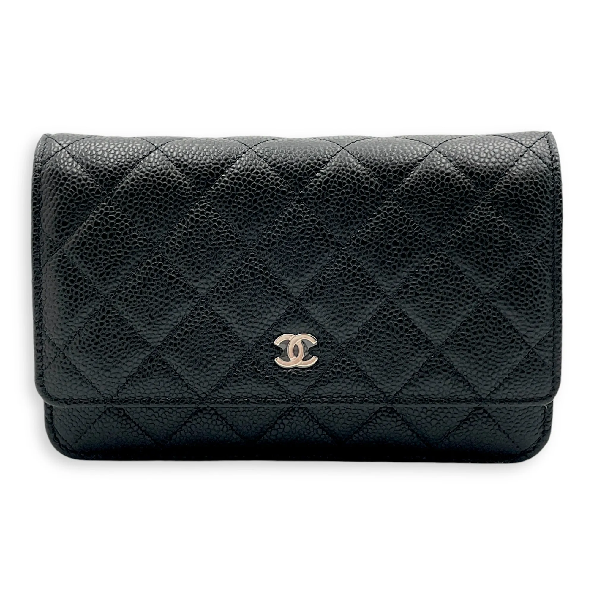 Classic Wallet on Chain Black Crossbody Bag in Caviar leather, Silver hardware