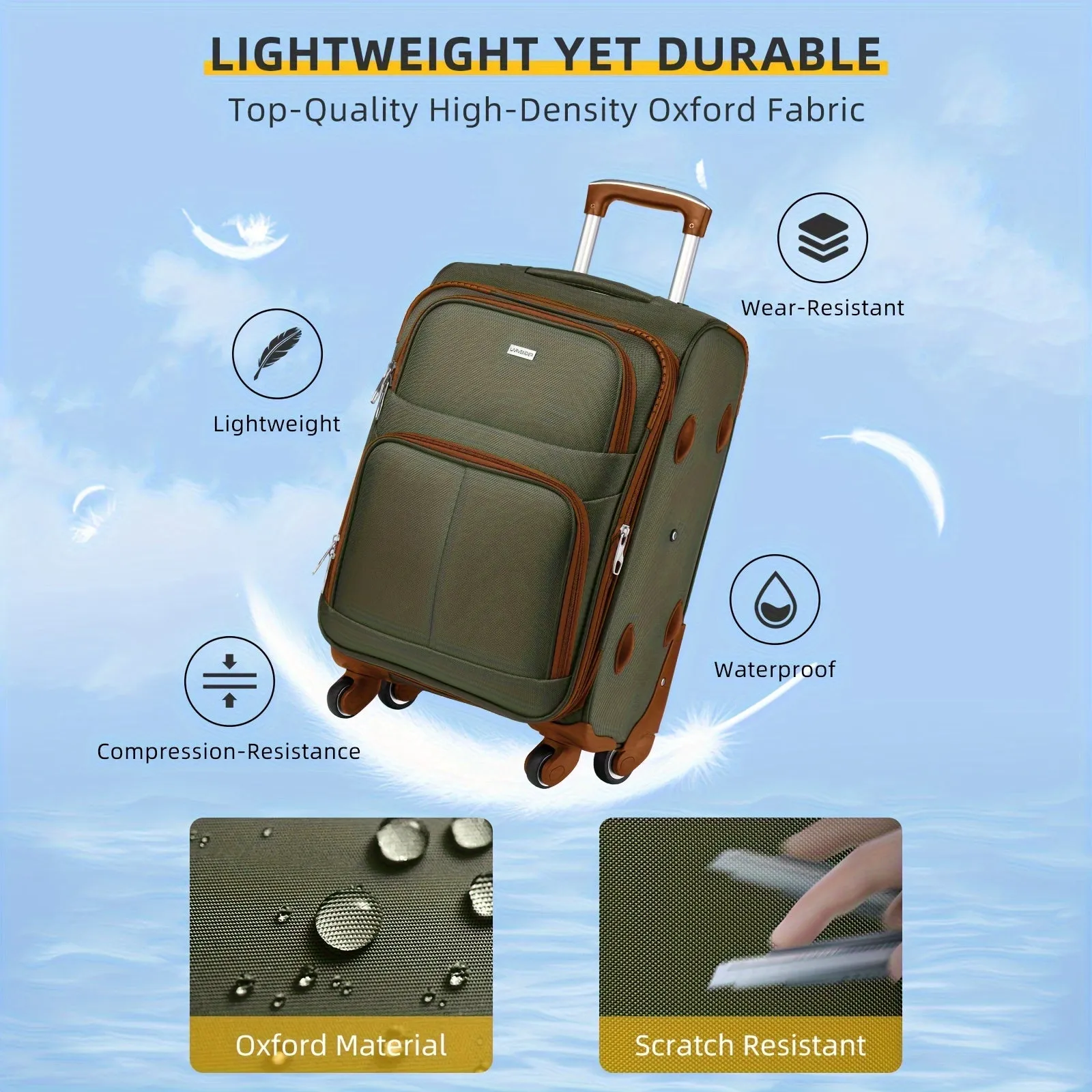 Classy Lightweight Soft Edge 3 Piece Luggage Set - Expandable 20 Inch Carry On Luggage 22x14x9 with TSA Lock Wheels