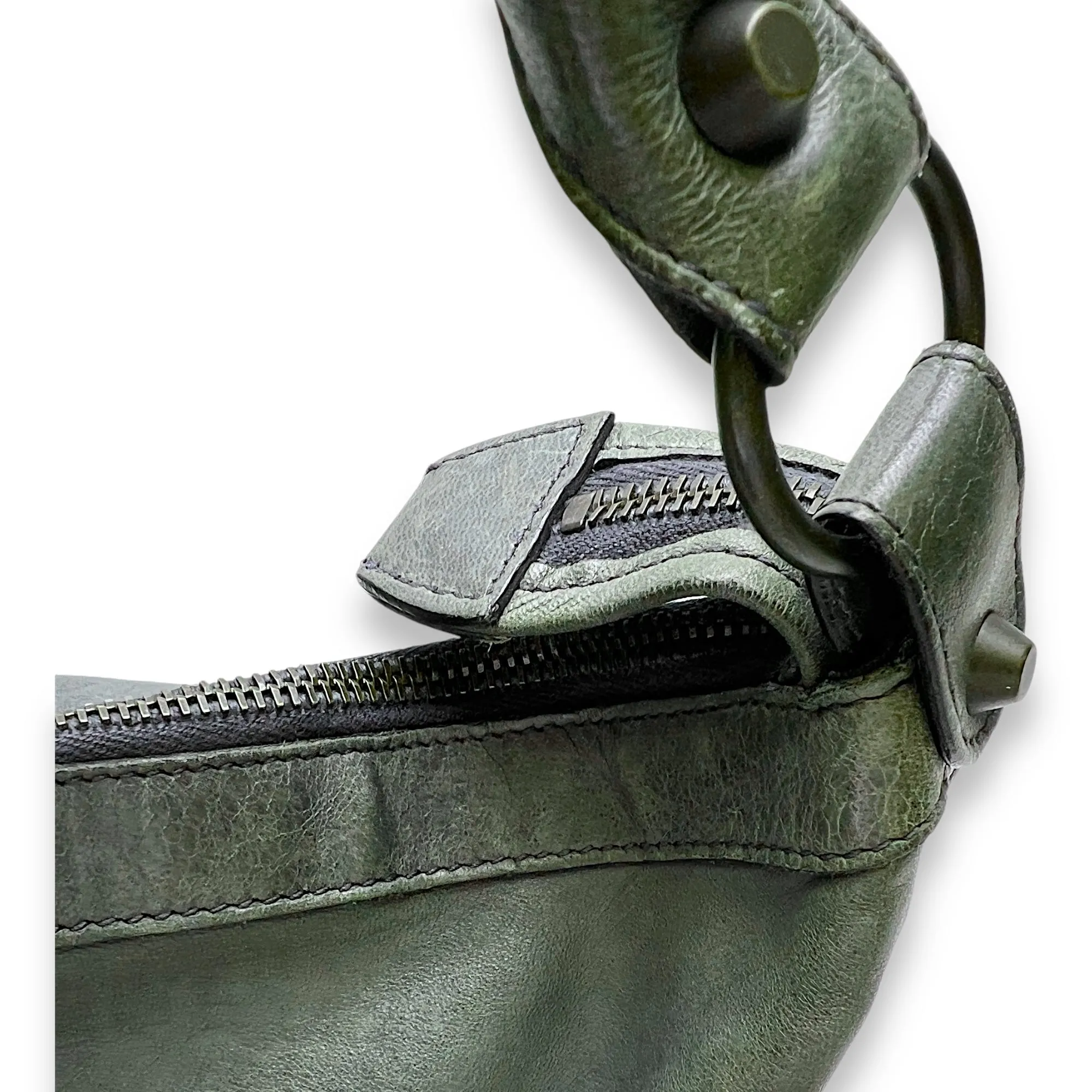 Day Hobo Shoulder Bag Grey in Distressed Leather, Brushed Gold hardware