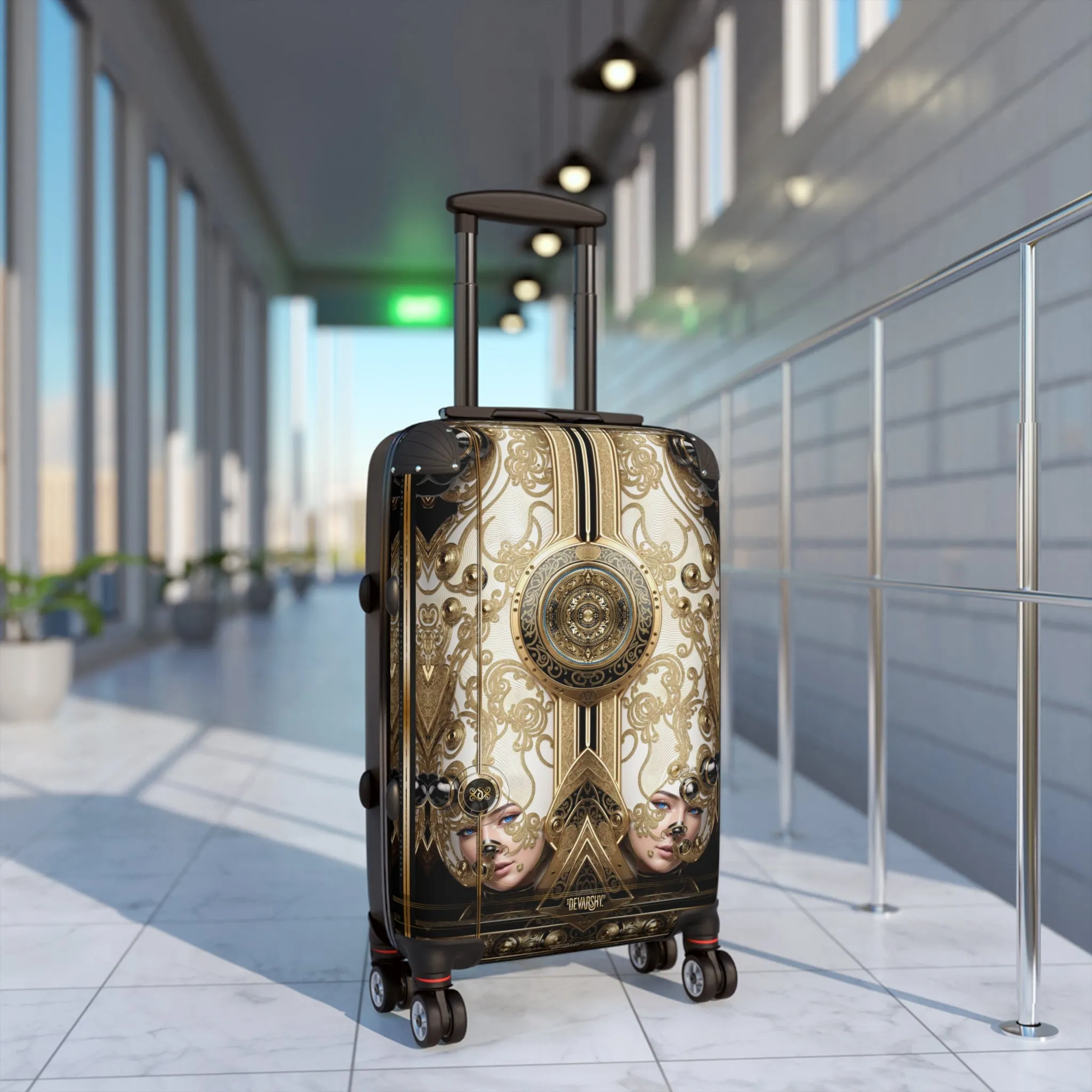 Decorative Gold Suitcase Baroque Travel Luggage Ornate Carry-on Suitcase Premium Hard Shell Suitcase with Wheels | D20206