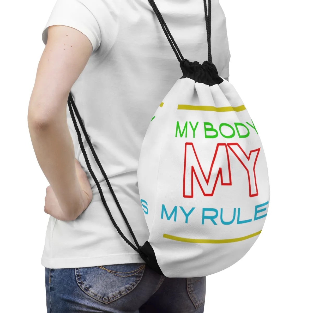 Drawstring Bag ( Look But Don't Touch  White )