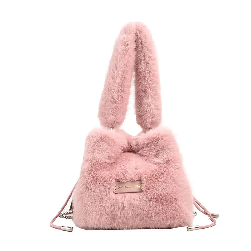Fur Puffy Women'S Drawstring Bucket Bags-Showtown