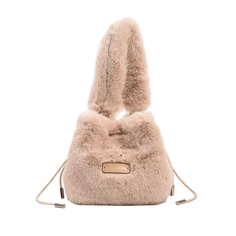 Fur Puffy Women'S Drawstring Bucket Bags-Showtown
