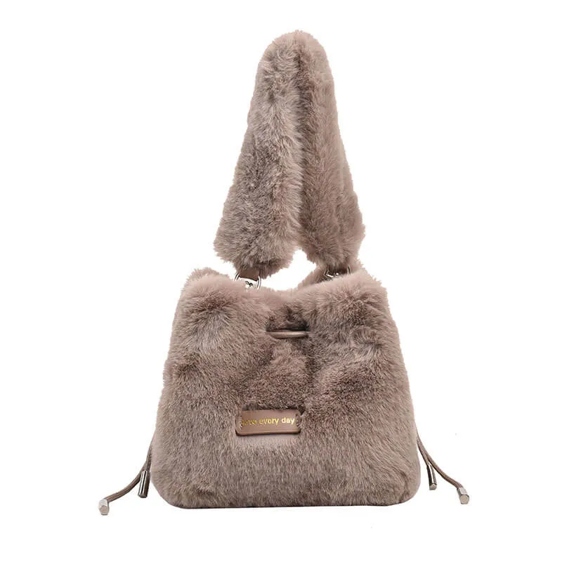Fur Puffy Women'S Drawstring Bucket Bags-Showtown
