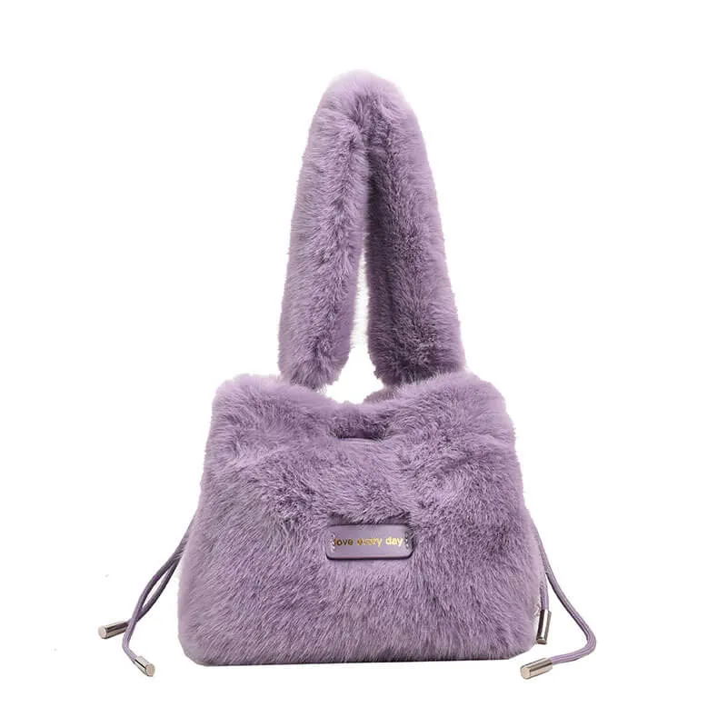 Fur Puffy Women'S Drawstring Bucket Bags-Showtown