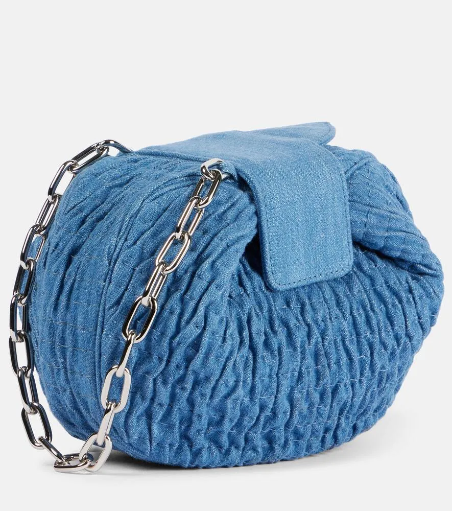 Gabriela Hearst Demi ruched denim wallet on chain