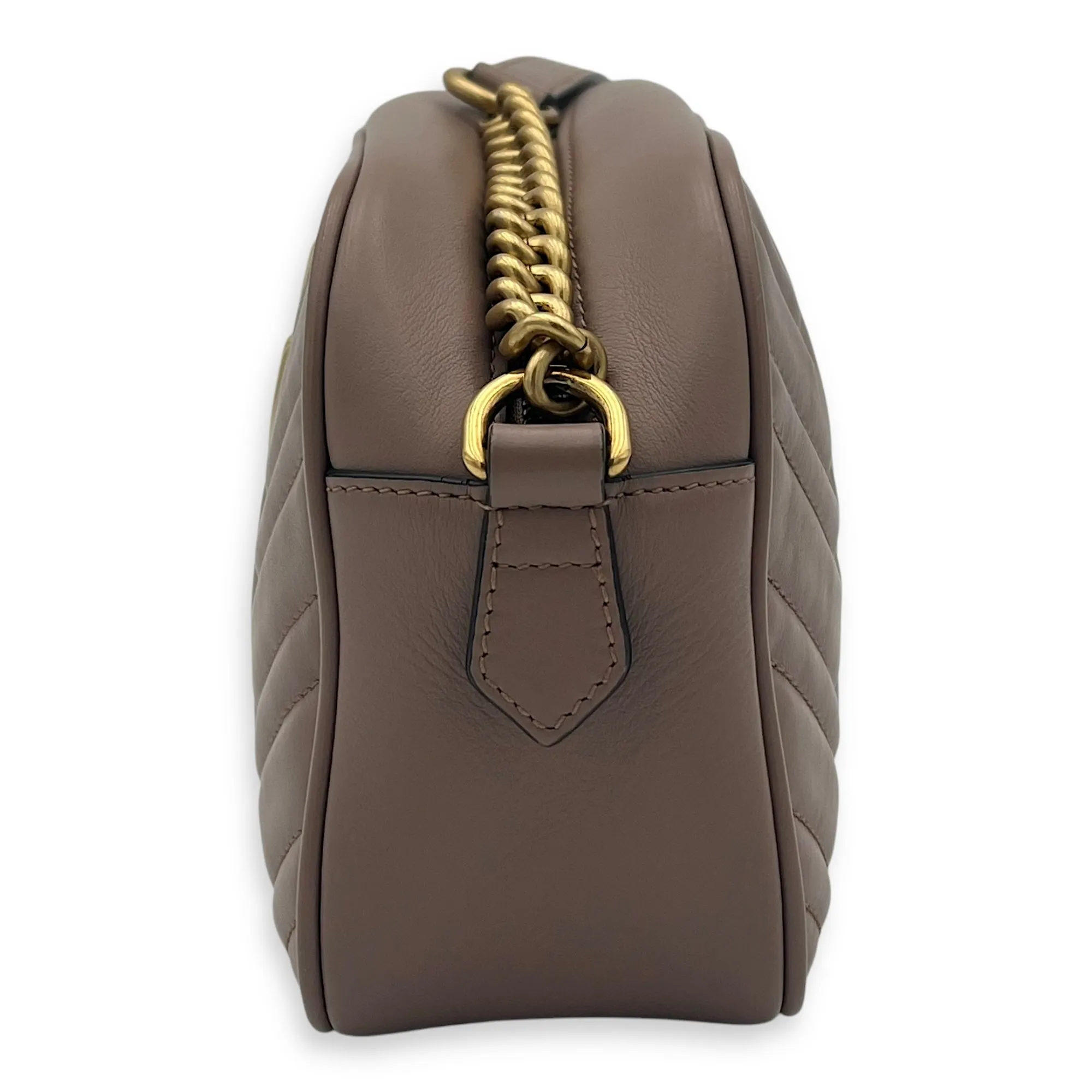 GG Marmont Small Beige Crossbody Bag in Calfskin, Gold hardware