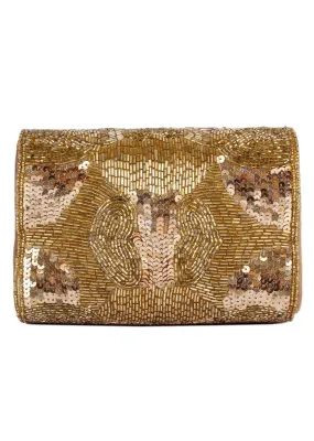 Golden Clutch Bag Embellished With Cut Dana Work In Abstract Design Online - Kalki Fashion