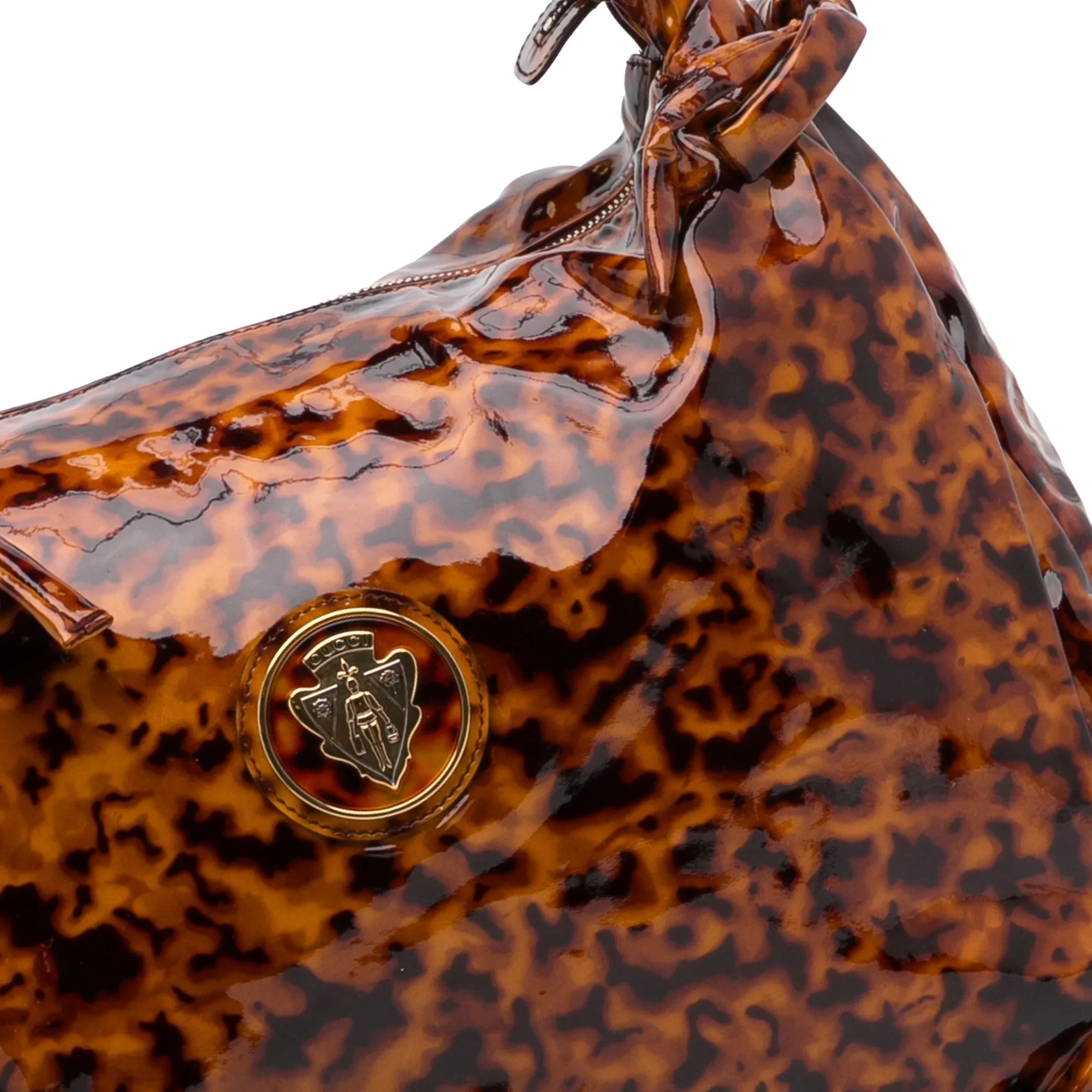 Gucci Hysteria Tortoise Shell Medium Brown Patent Leather