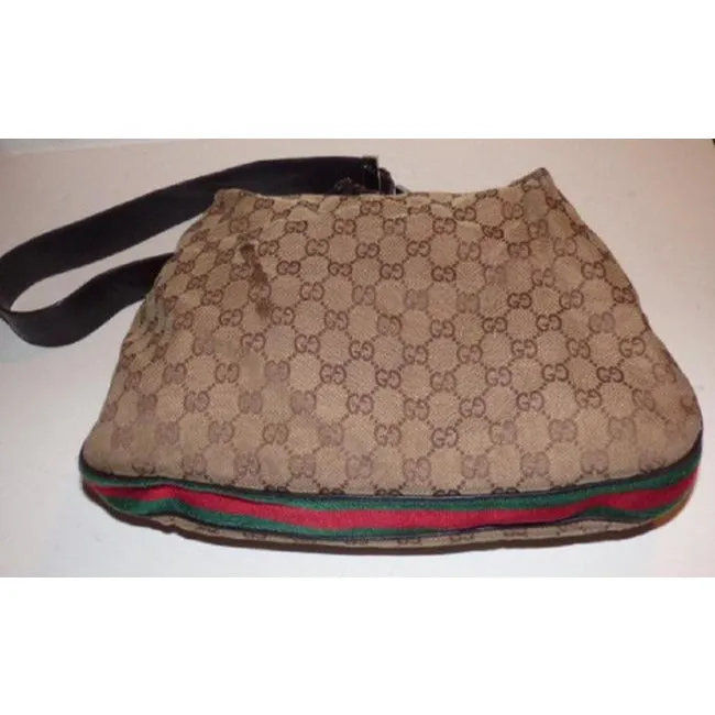 Gucci Vintage Shades Of Brown Large G Logo Leather Canvas Hobo Bag