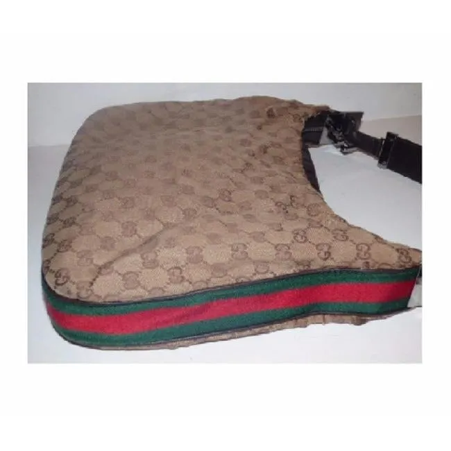 Gucci Vintage Shades Of Brown Large G Logo Leather Canvas Hobo Bag