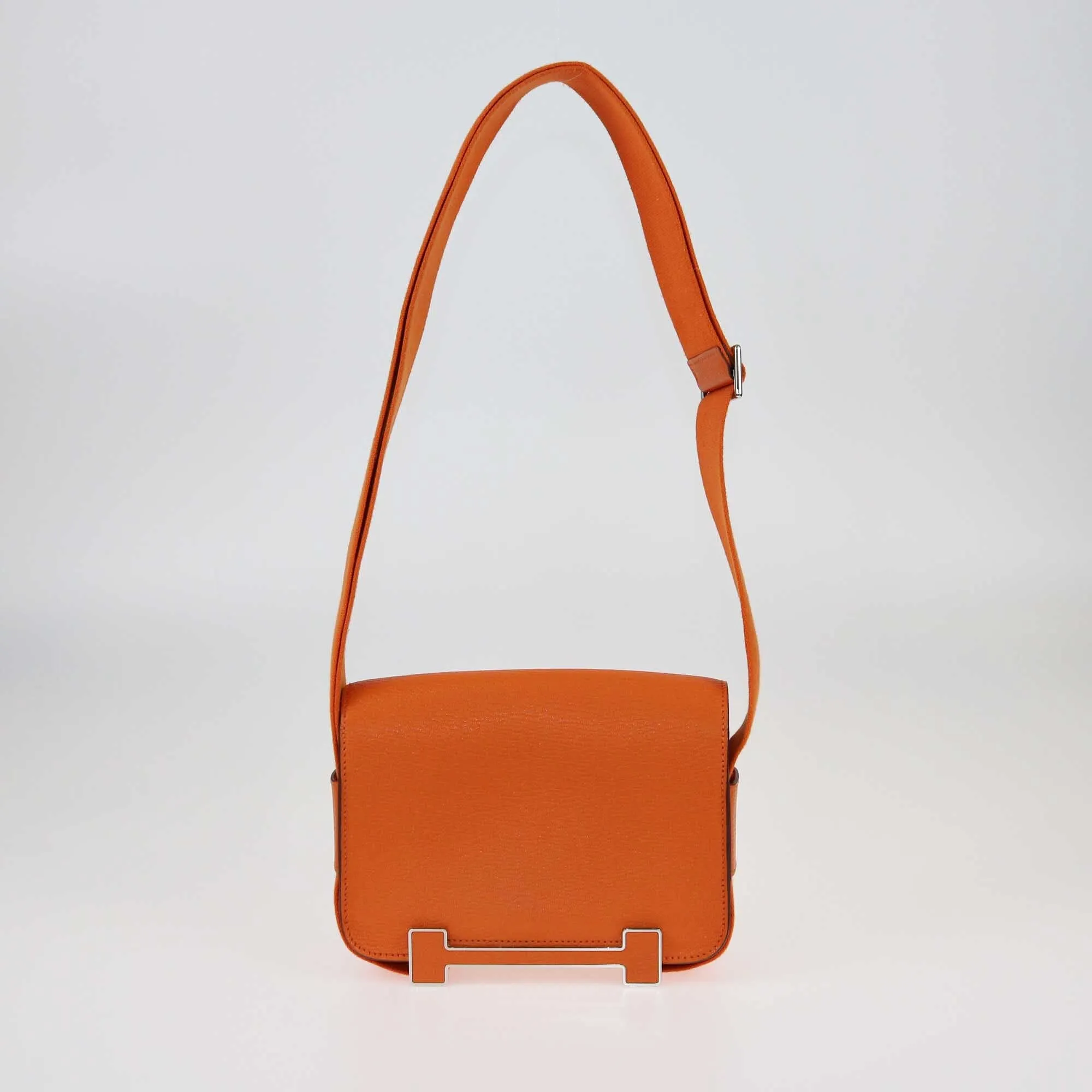 Hermès Orange Chèvre Mysore Palladium Hardware Geta Sangle Bag