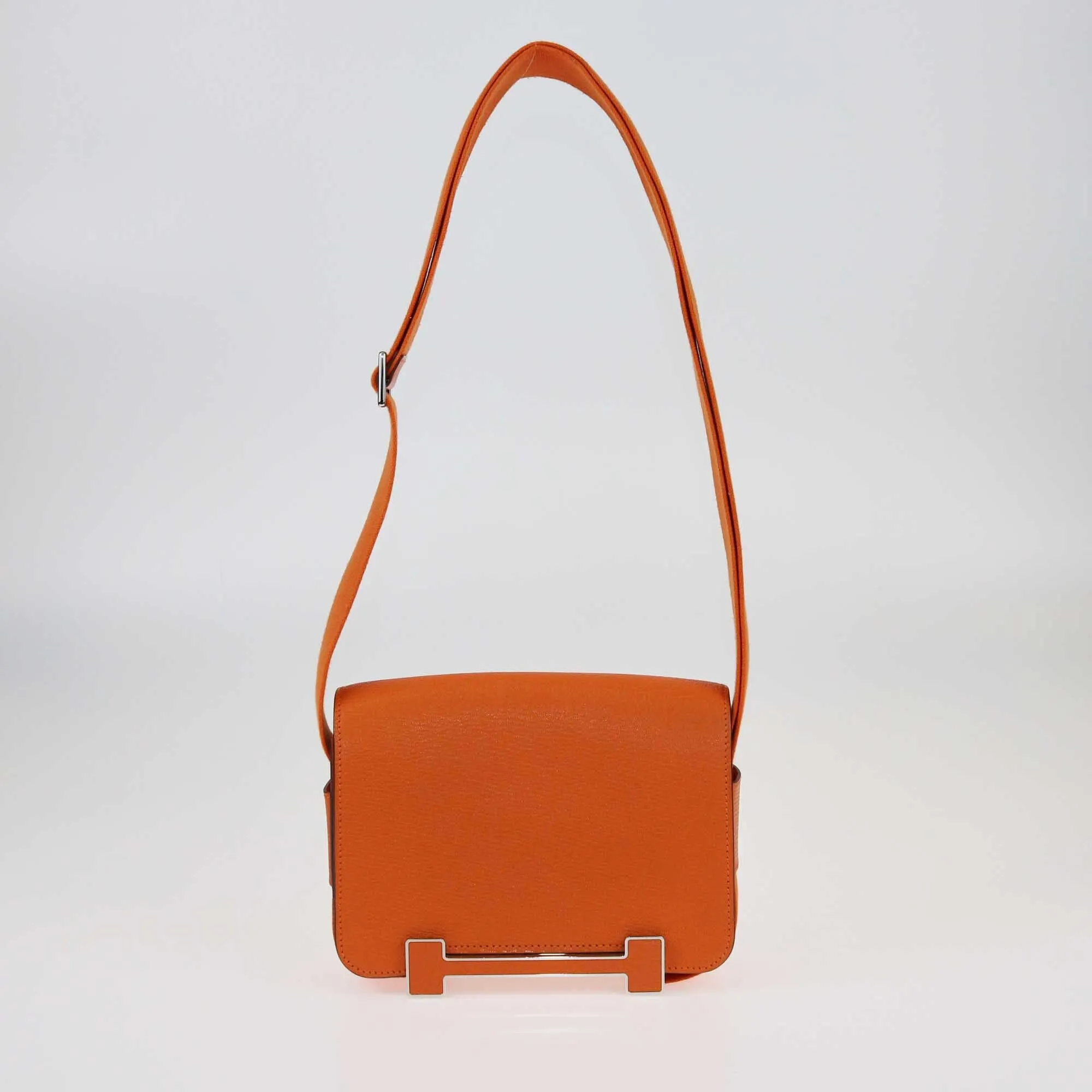 Hermès Orange Chèvre Mysore Palladium Hardware Geta Sangle Bag