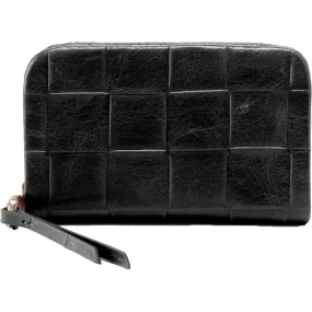 Hobo Eliza Zip Around Card Case Black Vintage Weave Leather