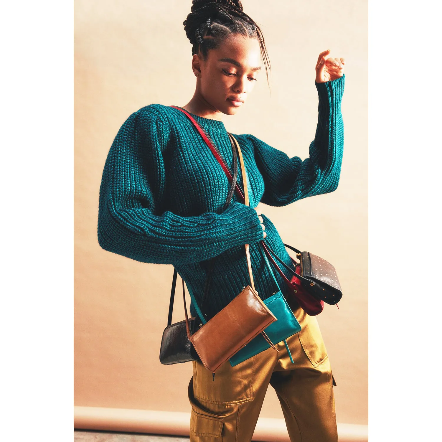 Hobo Jewel Crossbody Spruce Vintage Hide Leather