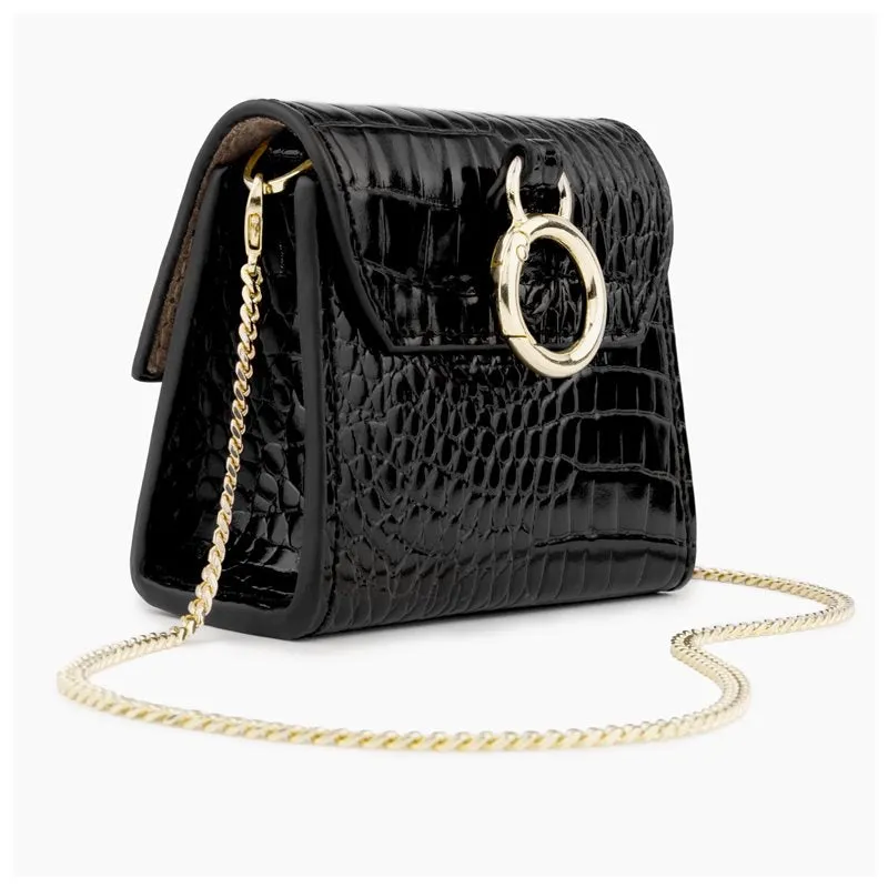 iDeal of Sweden - Apple AirPods / AirPods Pro Necklace Vegan Mini Leather Case Cover Grace with Armored Chain (IDGAPBSS21-274) - Glossy Black Croco