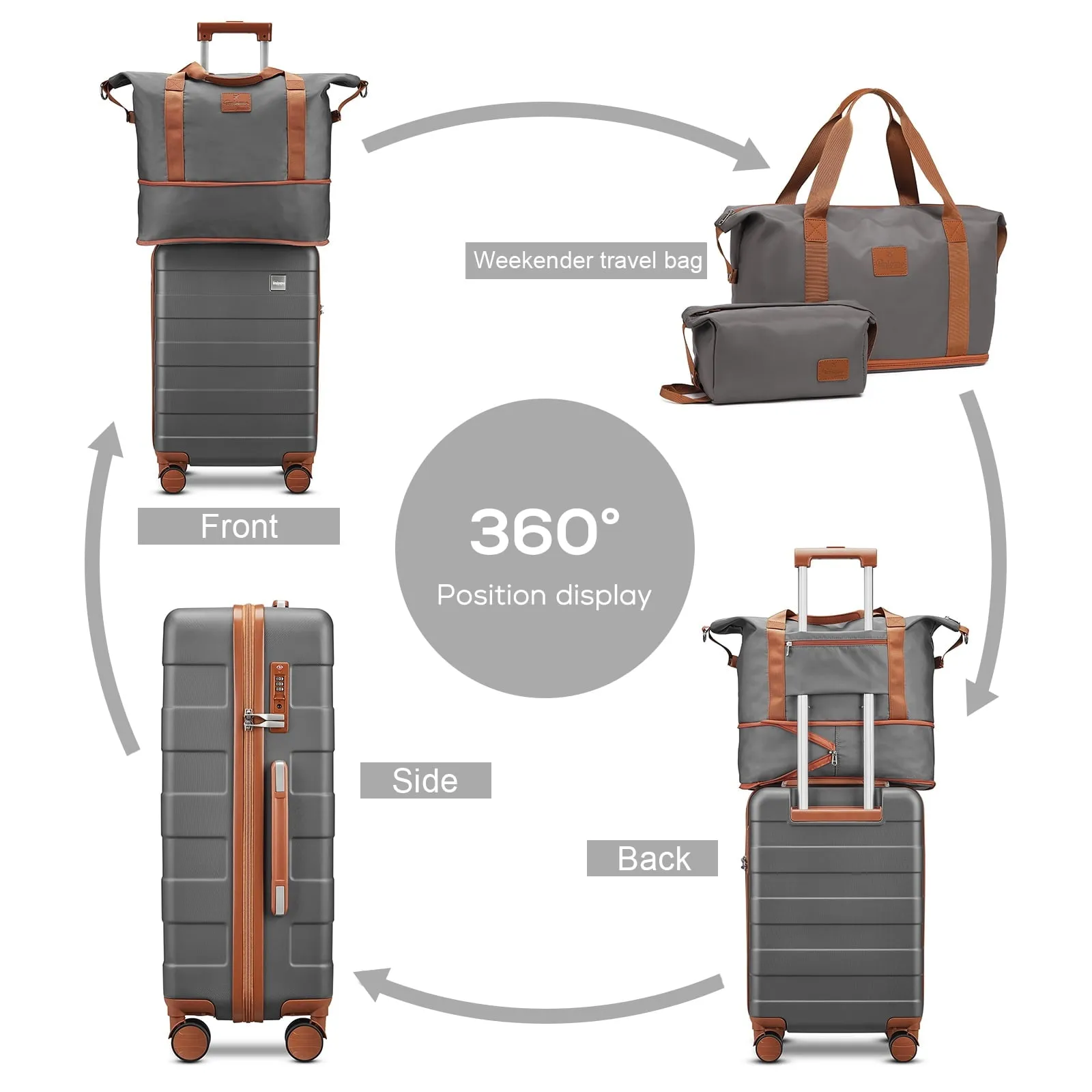 Imiomo TR003-20 20 in Carry-on Suitcase with Spinner Wheels, Hardside 3PCS Set with TSA Lock, Gray
